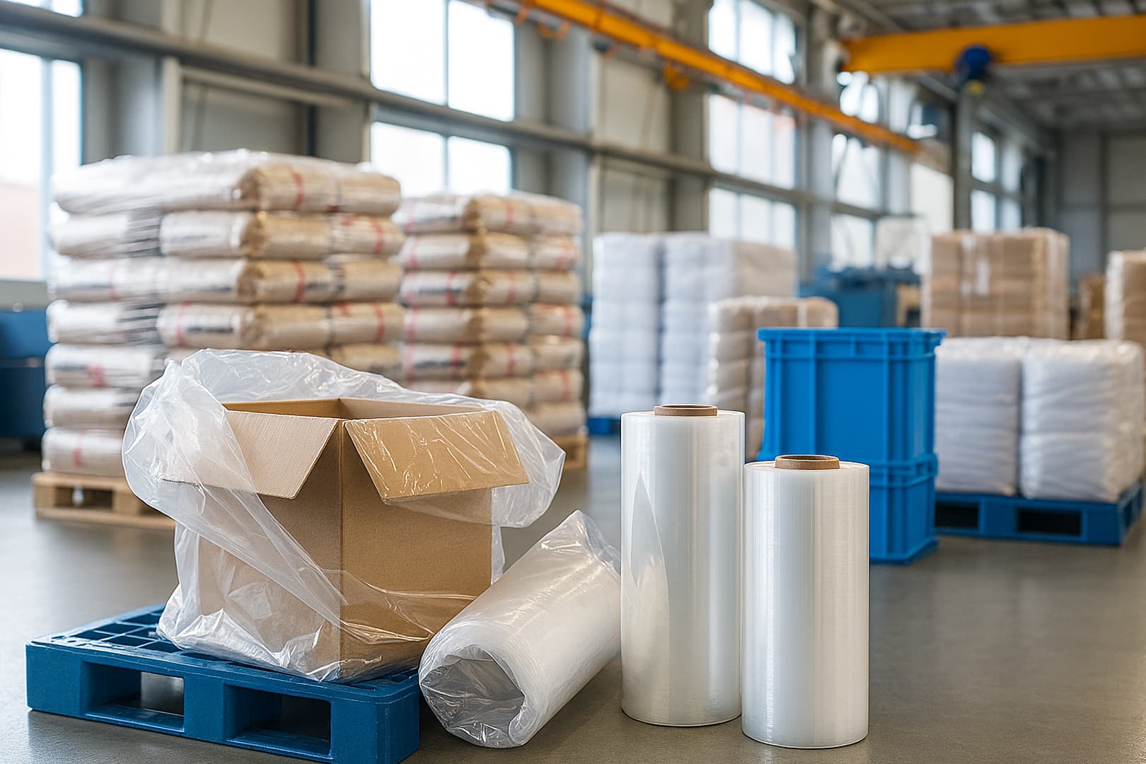 Ảnh: ứng dụng nhựa HDPE trong đóng gói, bao bì và vận chuyển hàng hóa